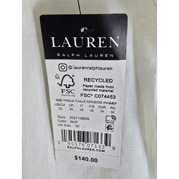 Lauren Ralph Lauren Womens 3X White Button-Up Shirt Dress 100% Cotton With Embro - Picture 6 of 8